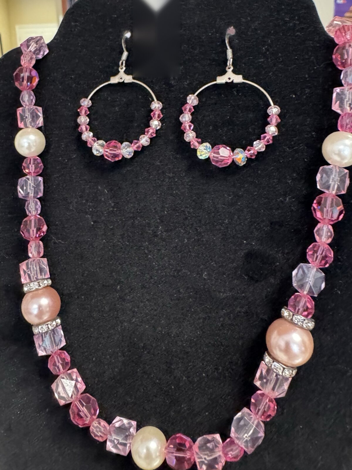 Pink Crystal and Pearl Necklace Set